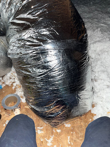 Ductwork with insulation applied by Bailey's. For help with furnace repair in Augusta, call (706) 343-3999 now.